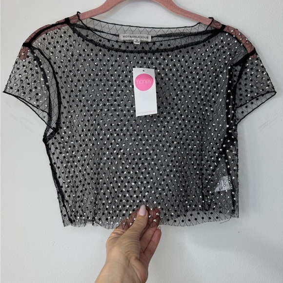 Hot & Delicious Black Sequin Crop Blouse *NWT - Picture 5 of 13